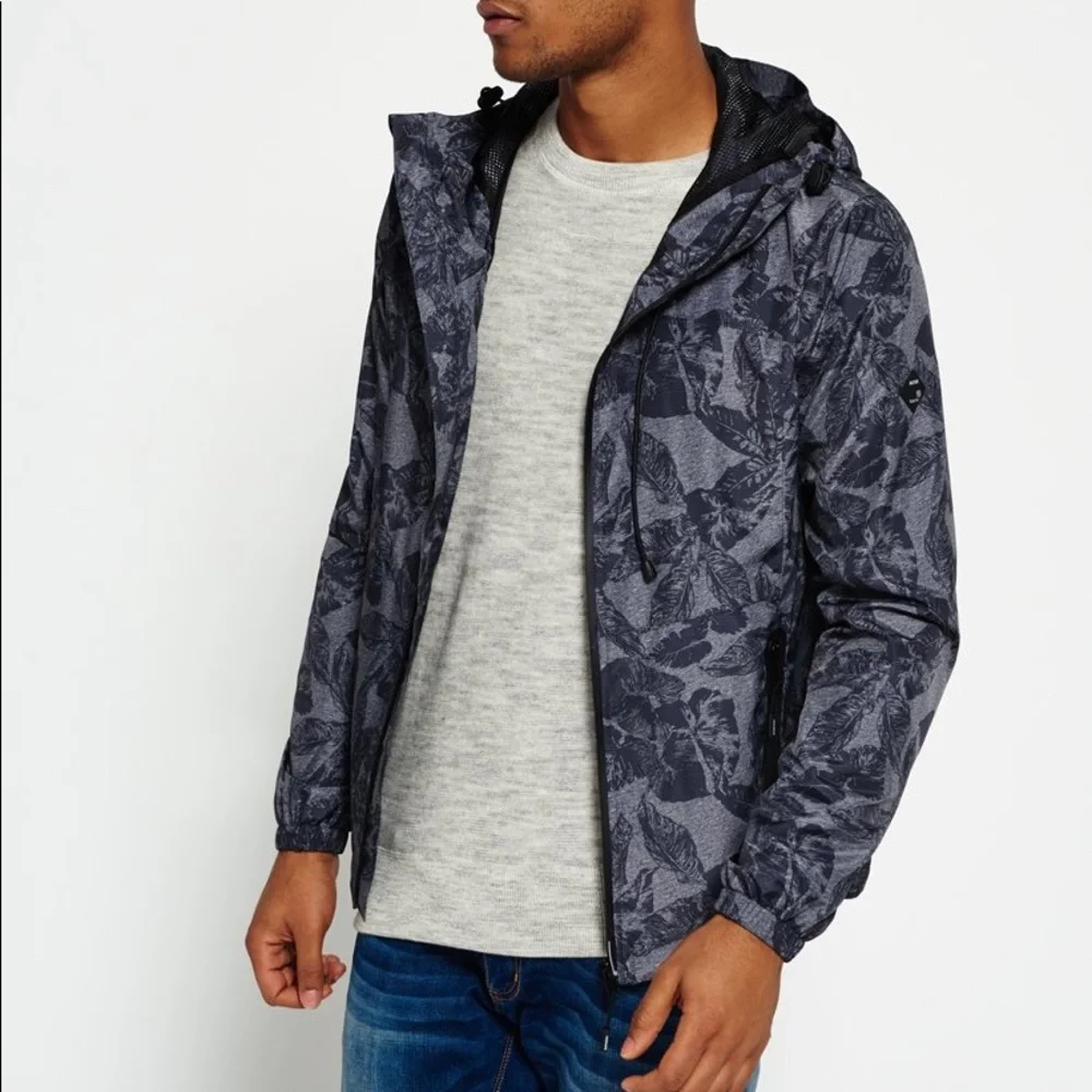 RARE Superdry Storm Zip Cagoule SM black windbreaker jacket hood waterproof EUC